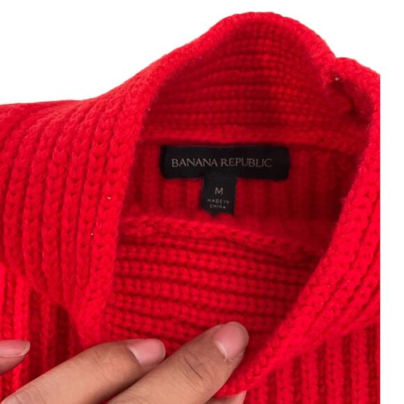 Banana Republic Red Ribbed Mock Neck Sweater – Size Medium – Cotton Wool Blend - Picture 8 of 10